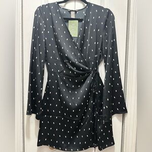H&M‎ Satin Black Dress with Cream Dots